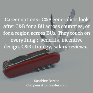 C&B generalists touch on ll aspects of Compensation & Benefits across countries and/or BUs.
